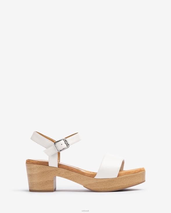 Women Unisa Leather sandal with wood effect block White0X8N318