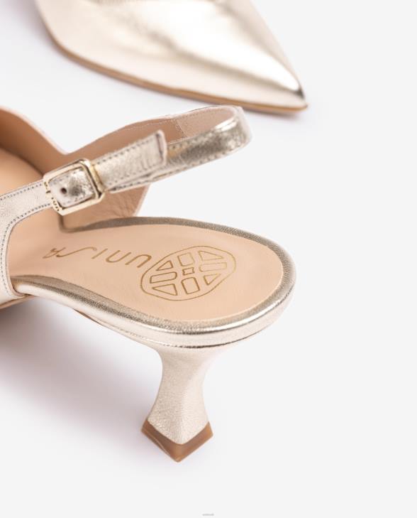 Women Unisa D\'Orsay ankle strap sling back shoe with a painted heel Gold0X8N502