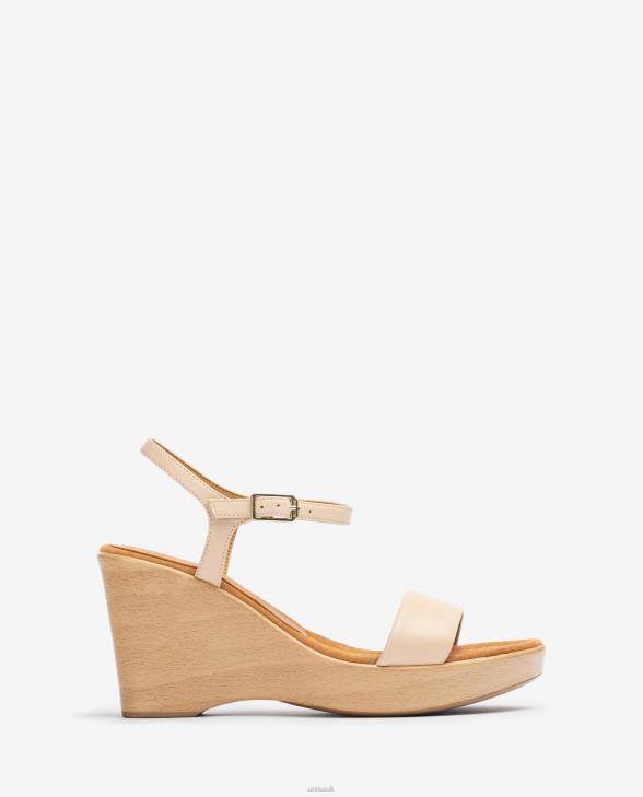 Women Unisa Leather sandal with a block Beige0X8N255