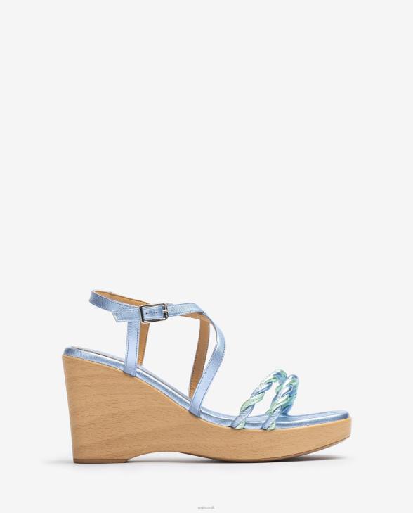 Women Unisa Metallic effect leather wedge sandal Blue0X8N245