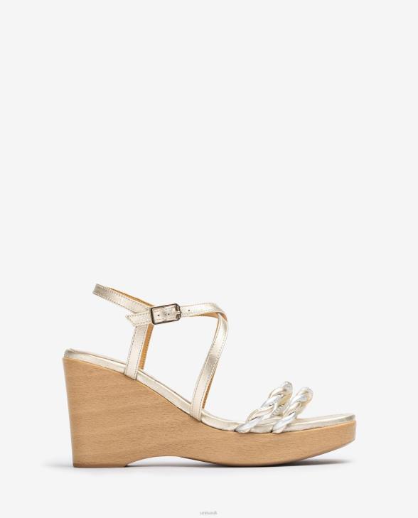 Women Unisa Metallic effect leather wedge sandal Gold0X8N246